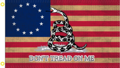3x5 BETSY ROSS GADSDEN DONT TREAD ON FLAG VINTAGE TEA STAINED 