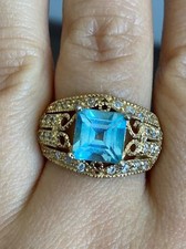925 sterling silver 14kt gold vermeil natural blue topaz ring size 7