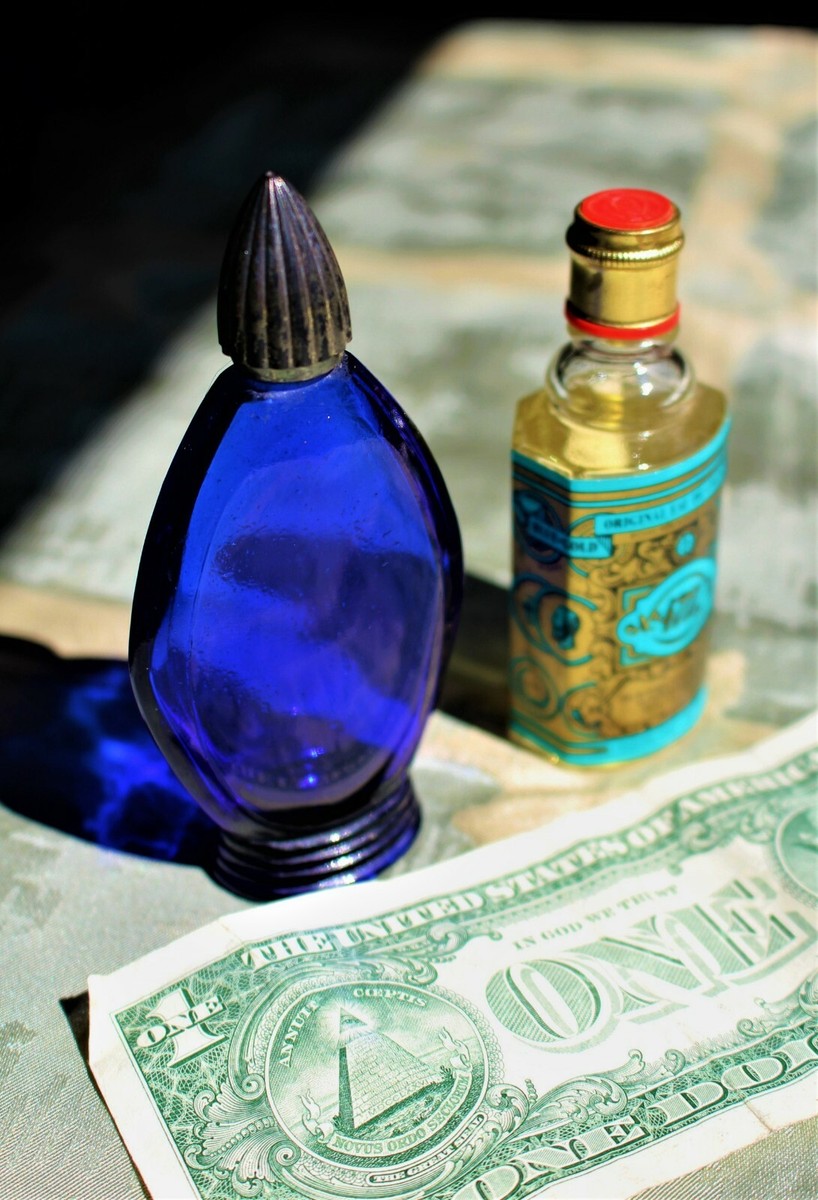 Vintage Blue Art Deco Bourjois Perfume Bottle&Small Unopened