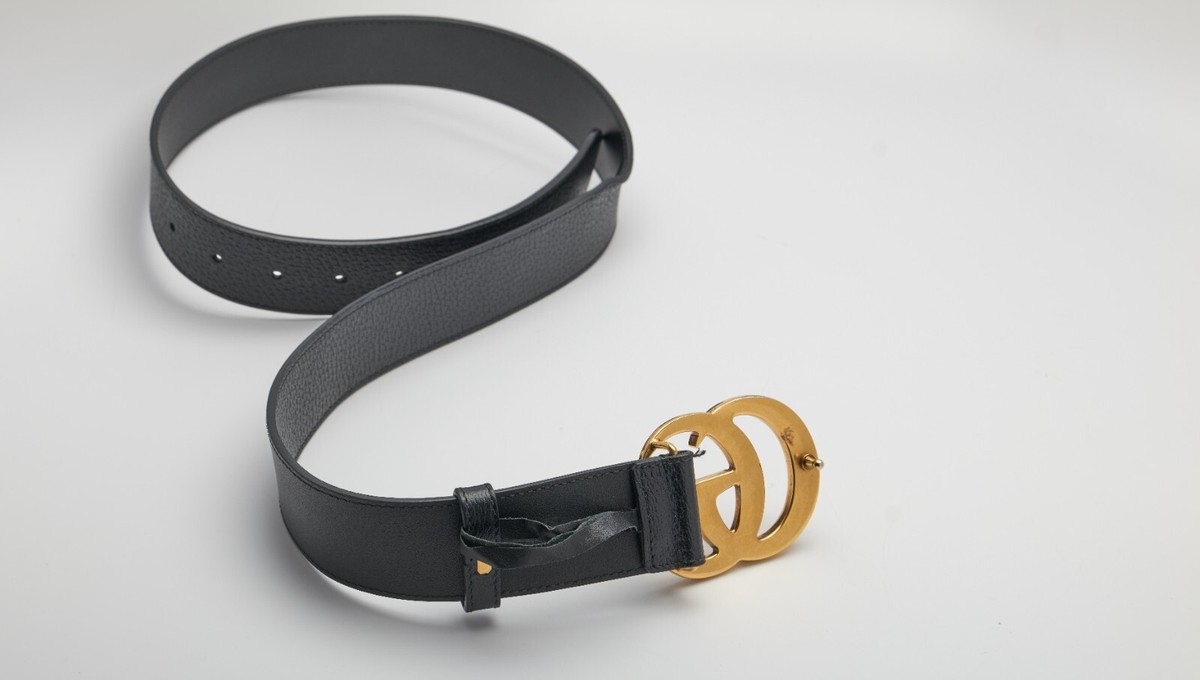Unisex 90/36 Gucci Double G Black Leather Marmont Wide Belt Unisex 90/36 Gucci Double G Black Leather Marmont Wide Belt
