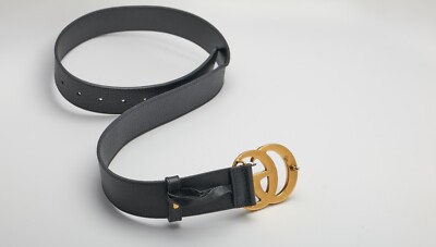 Unisex 90/36 Gucci Double G Black Leather Marmont Wide Belt