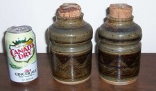 2 Art Pottery Jars / Vase - Wheel Hand Thrown & Artist Signed - Waves Swirls