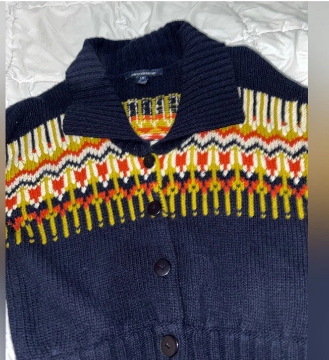 Cárdigan Suéter French Connection Fairisle M Fair Isle Lana Angora Grueso Tejido Foto 3 de 4