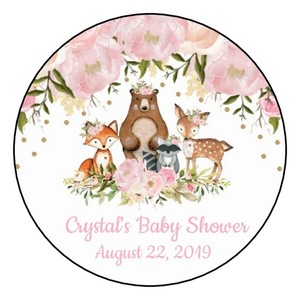 12 Personalized Woodland Forest Animals Baby Shower Stickers Party