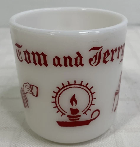 Vintage Hazel Atlas Milk Glass Tom  & Jerry Cup Mug Christmas Holiday