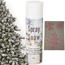 Neve Spray 300ml + Stencil Albero Bombolette Neve Artificiale Decorazioni Vetro