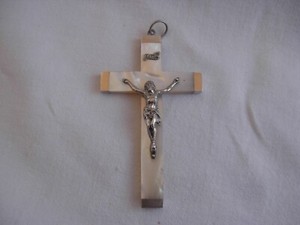 ANTIQUE FRENCH SOLID SILVER MOTHER OF PEARL CRUCIFIX,PENDANT,EARLY 20th CENTURY.