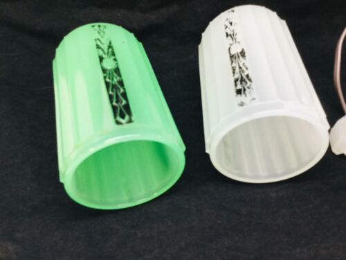 Pair of Art Deco Houze Houzex Lamps Skyscraper Torpedo Jade Green & White - Picture 8 of 11