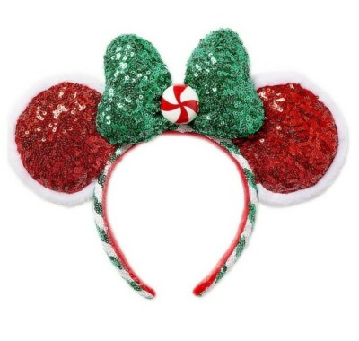 Disney Parks Green Red Sequin Peppermint Twist Candy Minnie Mouse Ear Headband PHOTOS: New  main image 3