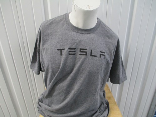 VINTAGE TESLA LOGO 2XL GREY T-SHIRT ELON MUSK PREOWNED ELECTRIC CARS