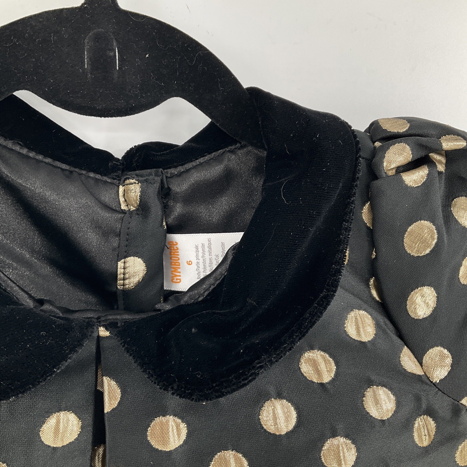 Gymboree Girls Polka Dot Party Dress Black Gold Metallic Size 6 Velour ...