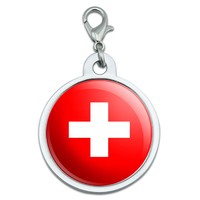 Switzerland Swiss Flag Large Chrome Plated Metal Pet Dog Cat Id Tag Switzerland Swiss Flag Large Chrome Plated Metal Pet Dog Cat Id Tag