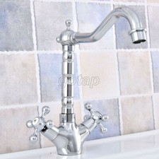 Chrome Brass Dual Cross Handles Swivel Bath/Kitchen Basin Sink Faucet Tap Gsf660