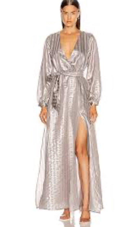 Atoir Misunderstood Maxi Dress Grey Metallic Stripes Slit Sz 2 Missing Belt