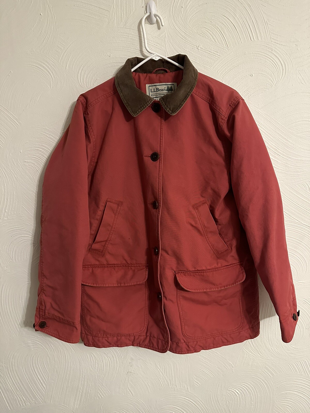 Vintage Womens LL Bean Quilt Lined Corduroy Collar Button Up Jacket Red