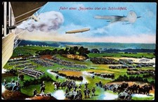 Feldpost WK Postkarte des 12. Kaiser Regiment Zeppelin Luftschiff zwei Stempeln