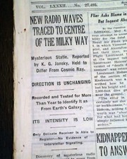 Ondas de radio de la Vía Láctea descubiertas por el físico Karl Guthe Jansky 1933 periódico