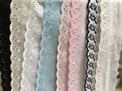 Premium Quality Cotton Broderie Anglaise Flat Lace Choose Length Colour /& Width