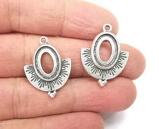 2 Ethnic Silver Charms Blank Resin Bezel Mounting Cabochon Base Setting G27647