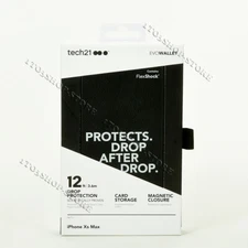 Tech21 Evo Wallet FlexShock Leather Snap Case Cover For iPhone Xs Max - Black