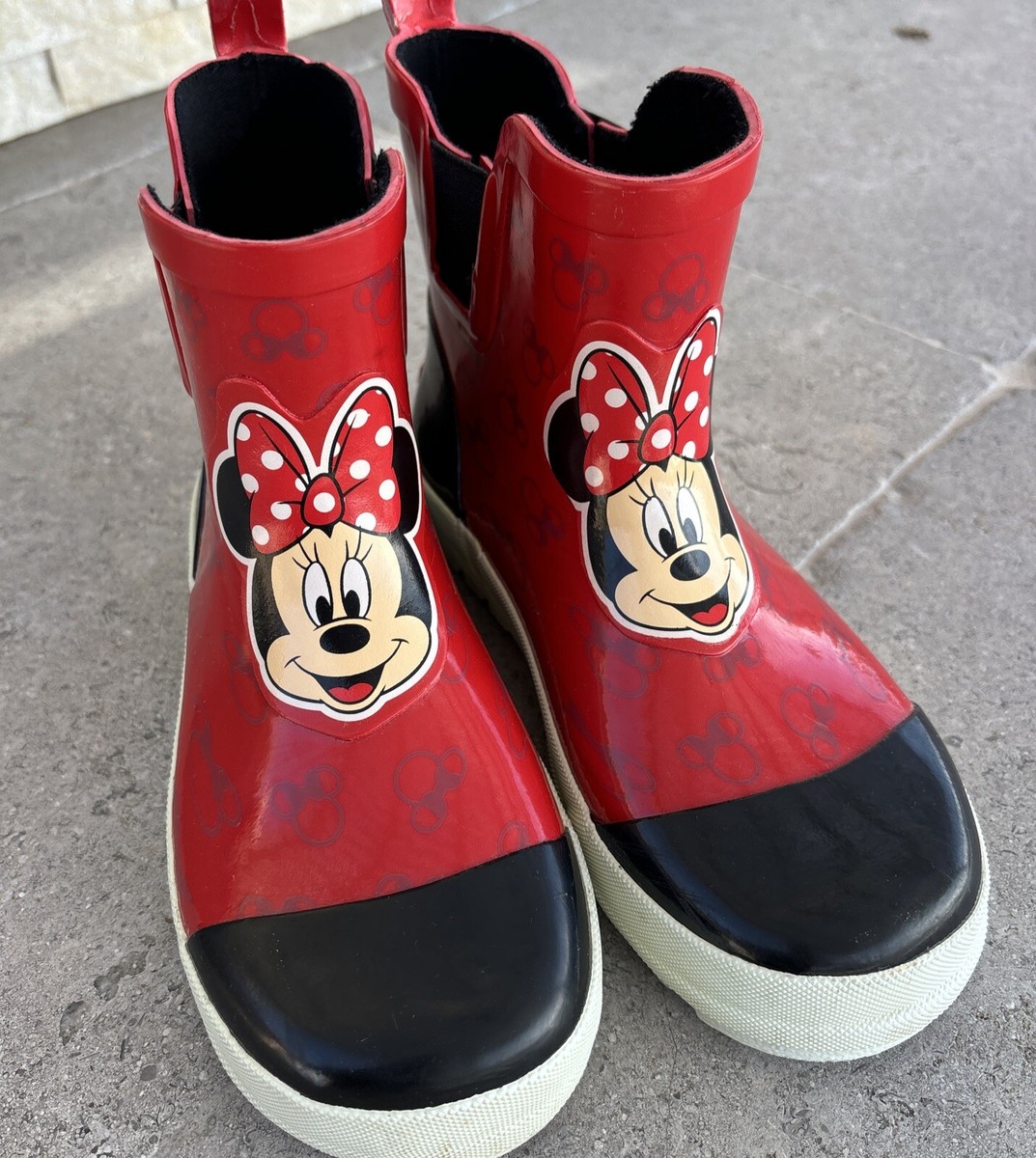 Disney Red Rubber Boots Minnie Mouse Size Youth Slip On