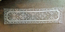 European Antique 1900  s Cream Crochet Lace Runner 48  Long 13 INCH filet crochet