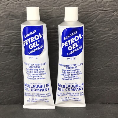Lot Of 2 Sanitary Petrol-Gel Food Safe Lubricant 4oz White New Sealed