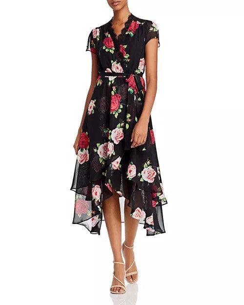 NWT BETSEY JOHNSON Floating Roses Faux Wrap-Front Dress