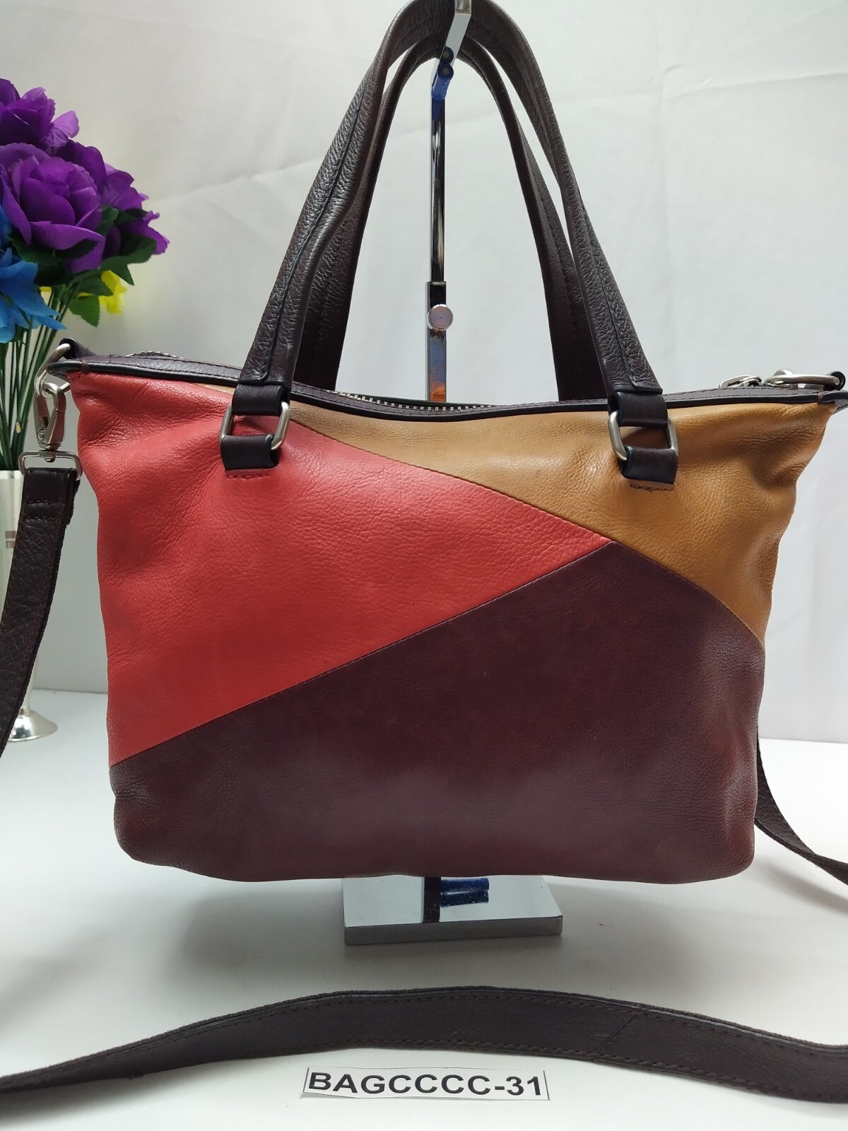 Fossil Dawson Patchwork Multicolor Leather Satche… - image 2