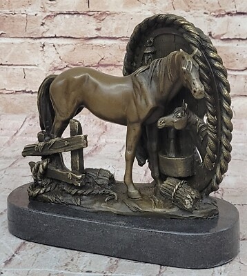 Horse Bronze Statue Equine Sculpture Barn Ranch Art Marble Animal Figure Decor