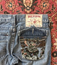 True Religion Joey Jeans Mens 32x33 World Tour Buddha Embroidered Jeans Y2K USA