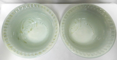 Fitz & Floyd Toulouse Bowl Pair Set 2 ceramic Dish Micro Safe soup cereal Teal