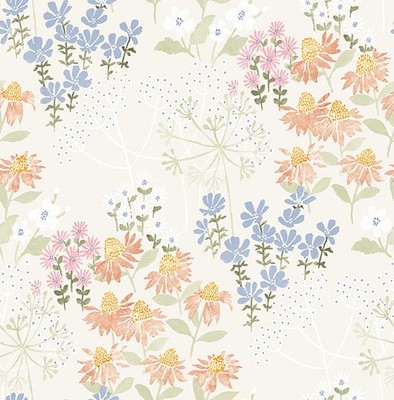 FD27020_Terrace Meadow Floral Light beige pastel blue pink Fine Decor Wallpaper