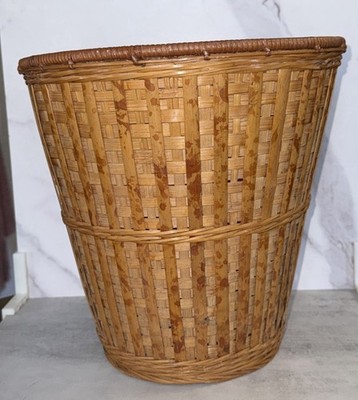 Vintage Rattan Woven Waste Tortoise Basket Plant Basket Base 7'' Top 11'' Diameter