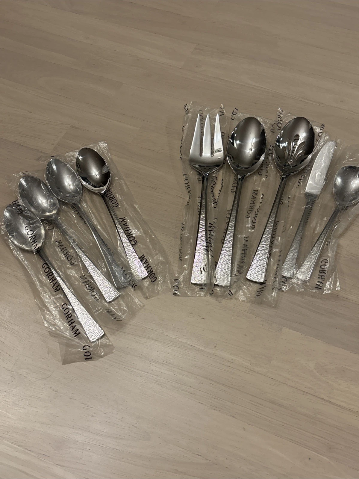 Gorham BISCAYNE Serving Spoon Fork Butter Stainless Flatware Hammered Set 5 New