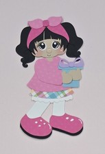 Birthday Present Girl Black Hair. Scrapbook, Card Making Paper Piecing