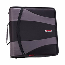 Case it Nylon Zipper Storage 3-Ring Binder 1in 175 Sheets Handle Black/Gray