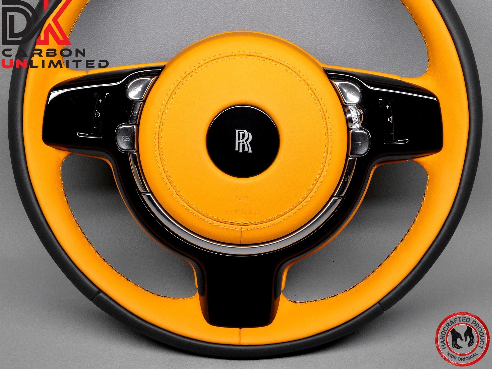 Rolls Royce Dawn Wraith Thick Rimmed 2 Tone Black & Mandarin Napa Steering Wheel