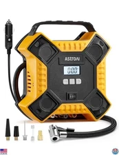 Portable 12V Air Compressor Tire Inflator Pump 160PSI with LED Light - Yellow