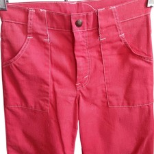 True Vintage Pants 26x26 70's Red Hippy Cotton Flare Patch Pockets Bellbottom