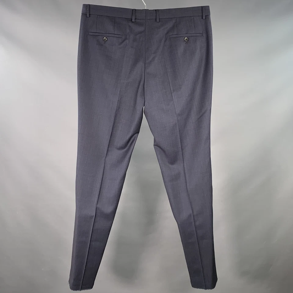 HUGO BOSS Talla 46 Azul Marino Lana Virgen Blend Plano Frente Vestido Pantalones - Imagen 2 de 4