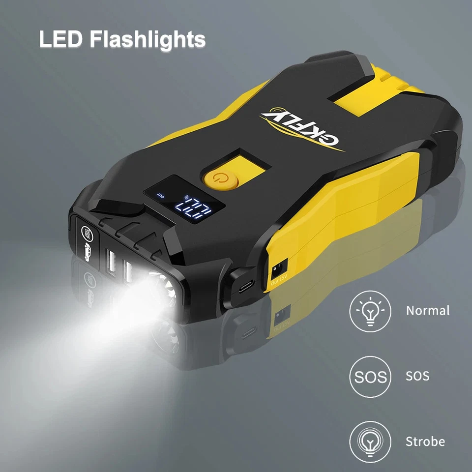 Starthilfe tragbar 2000A 18800mAh Gelb/Schwarz USB-Ausgänge LED kompakt mobil - Bild 4 von 4