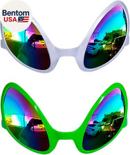 2 Pairs Alien Glasses,Silver Green Alien Eyes Glasses for Festivals, Cosplay,