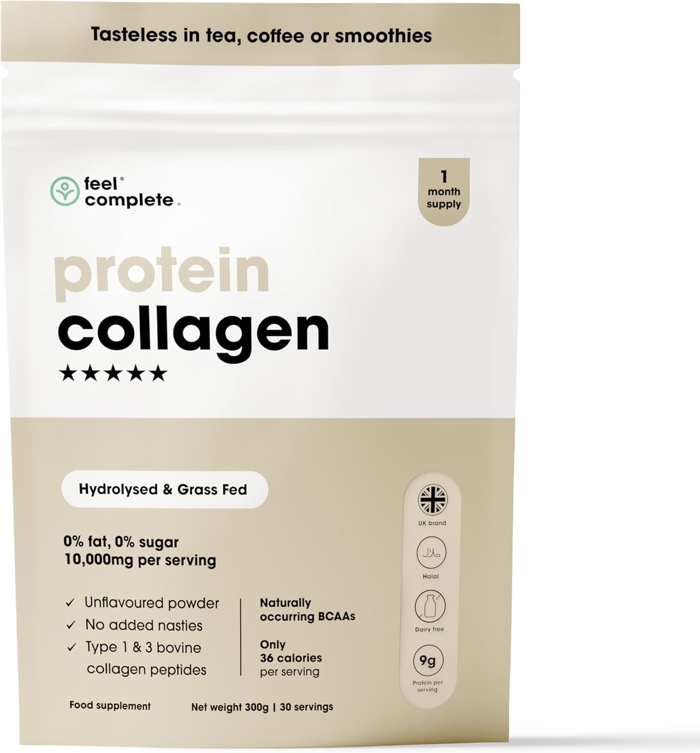 High Protein Collagen for Catilage, Skin & Bones Tasteless Grass Fed Halal 300g