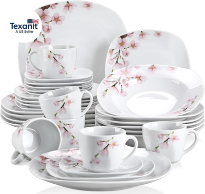 #ad #ad Annie Porcelain Dinnerware for 6 30 Piece Pink Floral Dish Set with Plates and $151.14