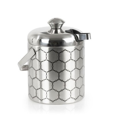 Stainless Steel Ice Bucket With Ice Molecule Pattern | Includes Set Of Ice Tongs