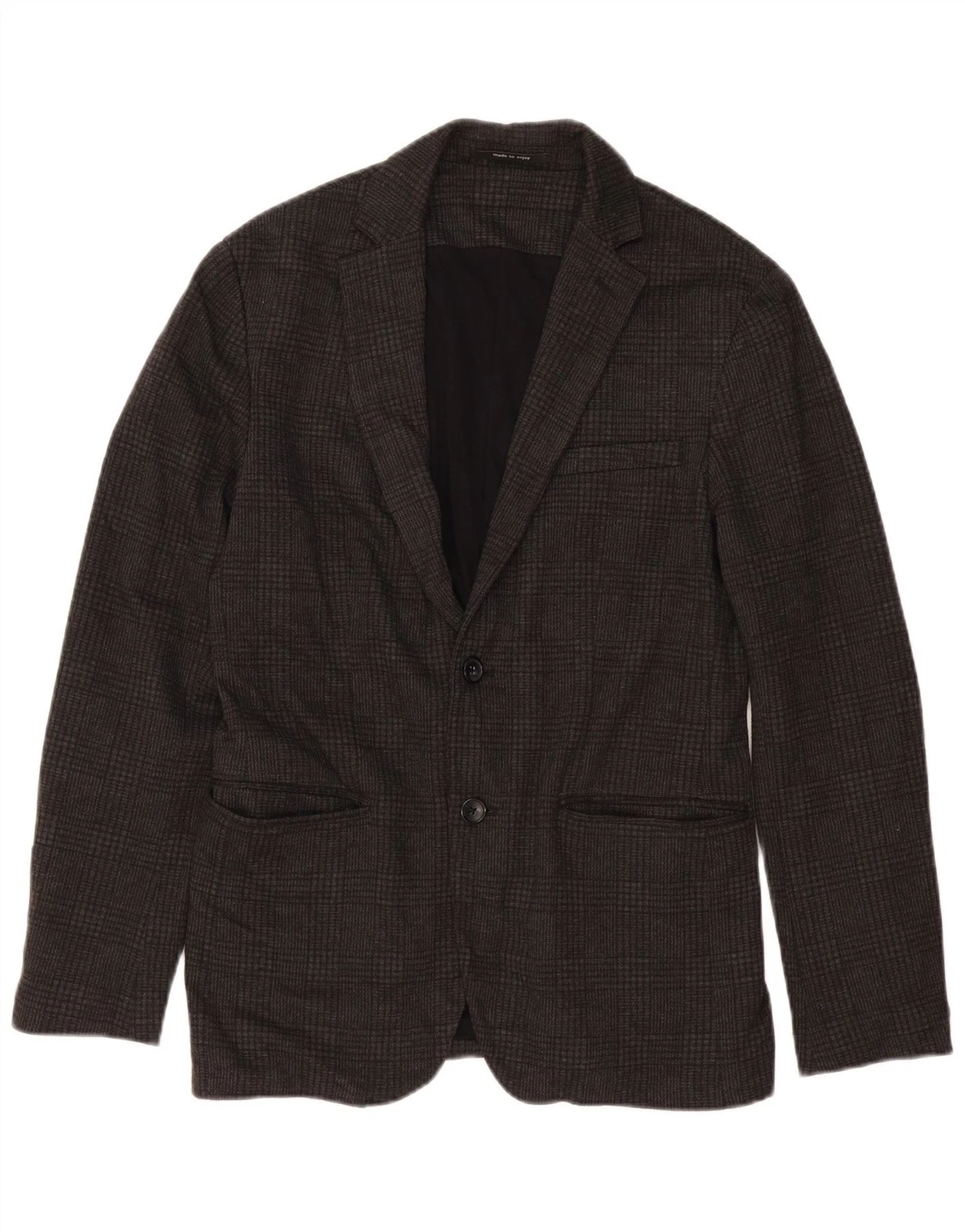 Zara Mens 2 Button Blazer Jacket EU 48 Medium Grey Check Polyester BL11