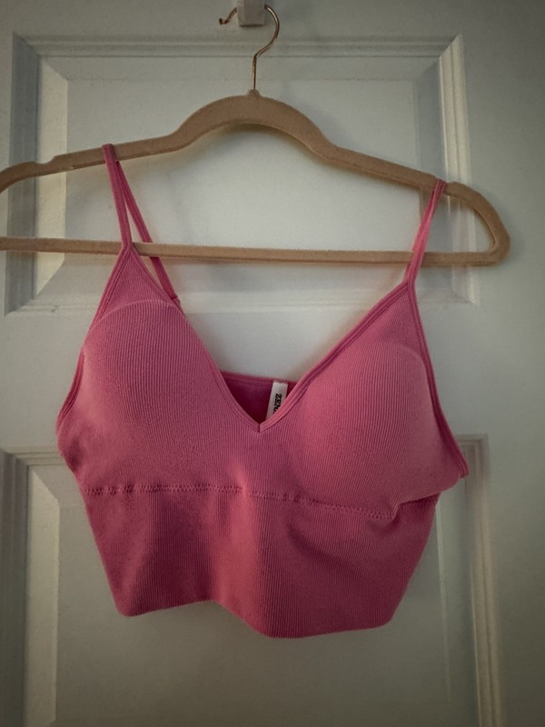 ✨ZENANA Ribbed V Neck Bralette Brami Crop TOP  Hot Pink L / XL NWOT✨