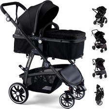 Black 2 in 1 Stroller Reversible Newborn Lie Flat