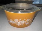 Vintage Pyrex #473-B Butterfly Gold Round Casserole Dish w/ Lid